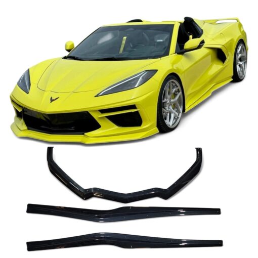 Corvette c8 accelerate yellow side skirt front splitter kit by Classic Trim Customs