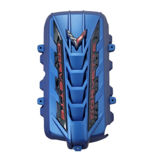 Elkhart lake Blue c8 engine cover with carbon flash metallic and torch red letters