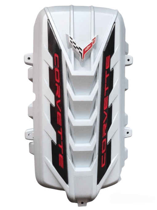 WHITE C8 ENGINE COVER TORCH RED LETTERS