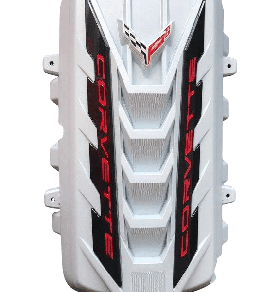 WHITE C8 ENGINE COVER TORCH RED LETTERS