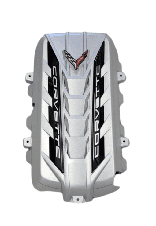 C8 ENGINE COVER SILVER FLARE, CARBON FLASH RAILS, WHITE LETTERS