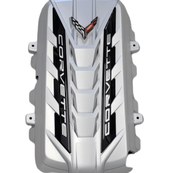 C8 ENGINE COVER SILVER FLARE, CARBON FLASH RAILS, WHITE LETTERS