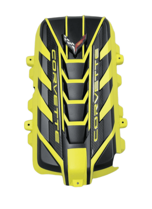 C8 ENGINE COVER Accelerate Yellow, CARBON FLASH RIBS, SPORT CARBON RAILS AND ACCELERATE YELLOW LETTERS