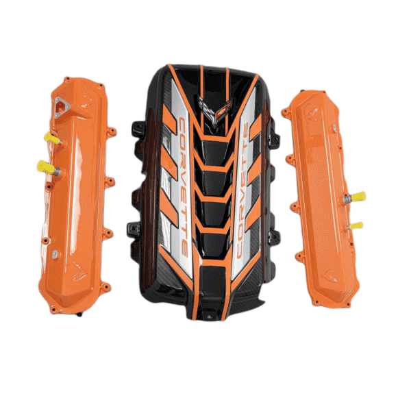 corvette c8 engine cover 3pc kit amplify orange