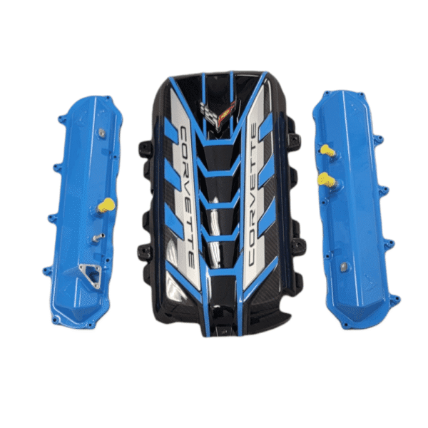 3pc C8 Corvette engine bay kit hydrocarbon fiber and rapid blue