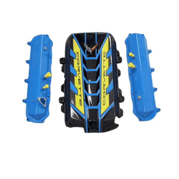 corvette c8 engine bay kit 3pc rapid blue accelerate yellow
