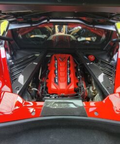 classic trim customs c8 corvette engine trim panels torch red with carbon fiber center