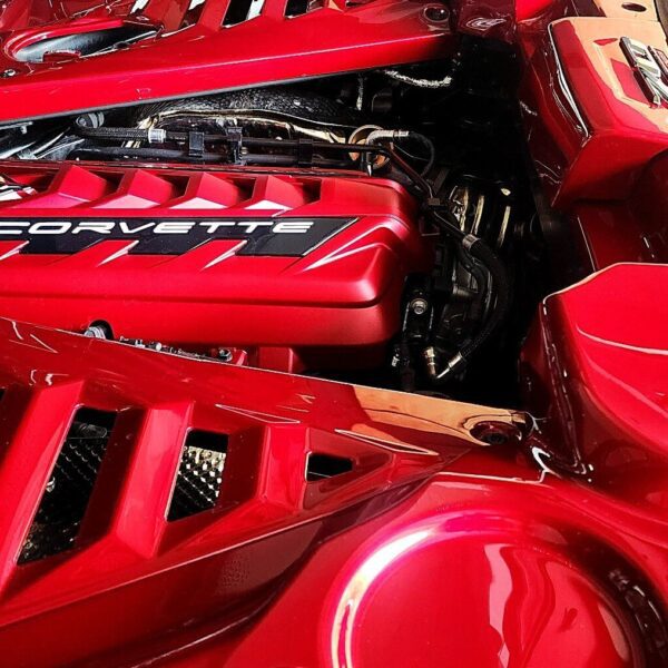 c8 corvette engine dress up 6pc package red mist by classic trim customs closeup