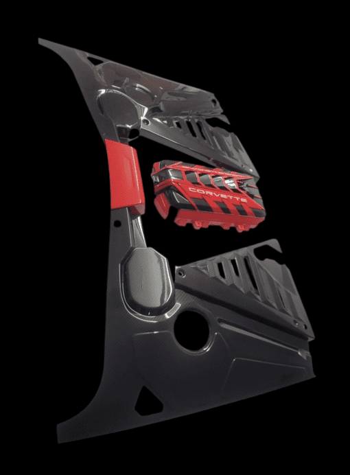 c8 corvette engine dress up package carbon flash with torch red by classic trim customs