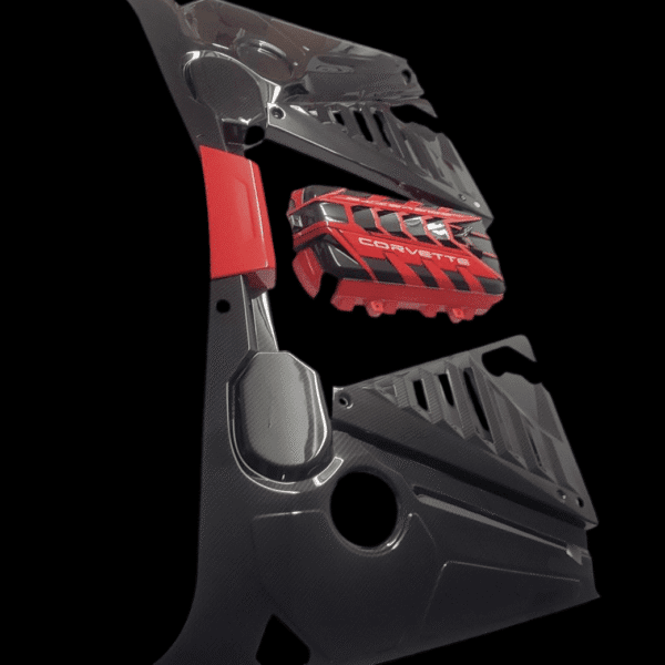 c8 corvette engine dress up package carbon flash with torch red by classic trim customs