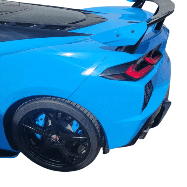 corvette c8 High wing spoiler by classic trim customs carbon flash with rapid blue wings