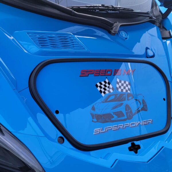 rapid blue corvette c8 frink panel speed is my super power