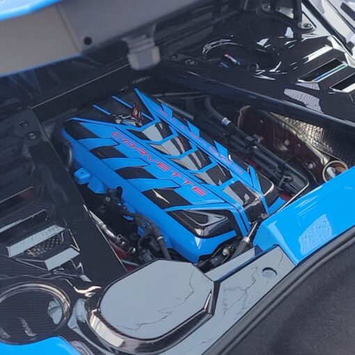 C8 Corvette Engine Cover Riptide Blue Carbon Fiber - Image 3